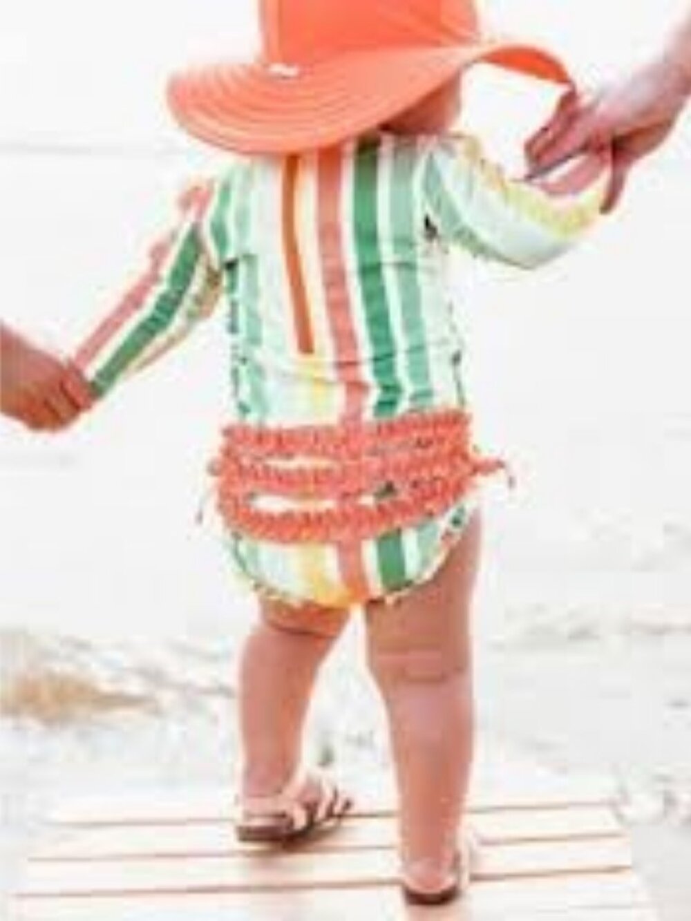 RUFFLE BUTTS Mango Ruffle Stripes Rash Guard Long Sleeve 1-Pc Swimsuit 3-6 mos